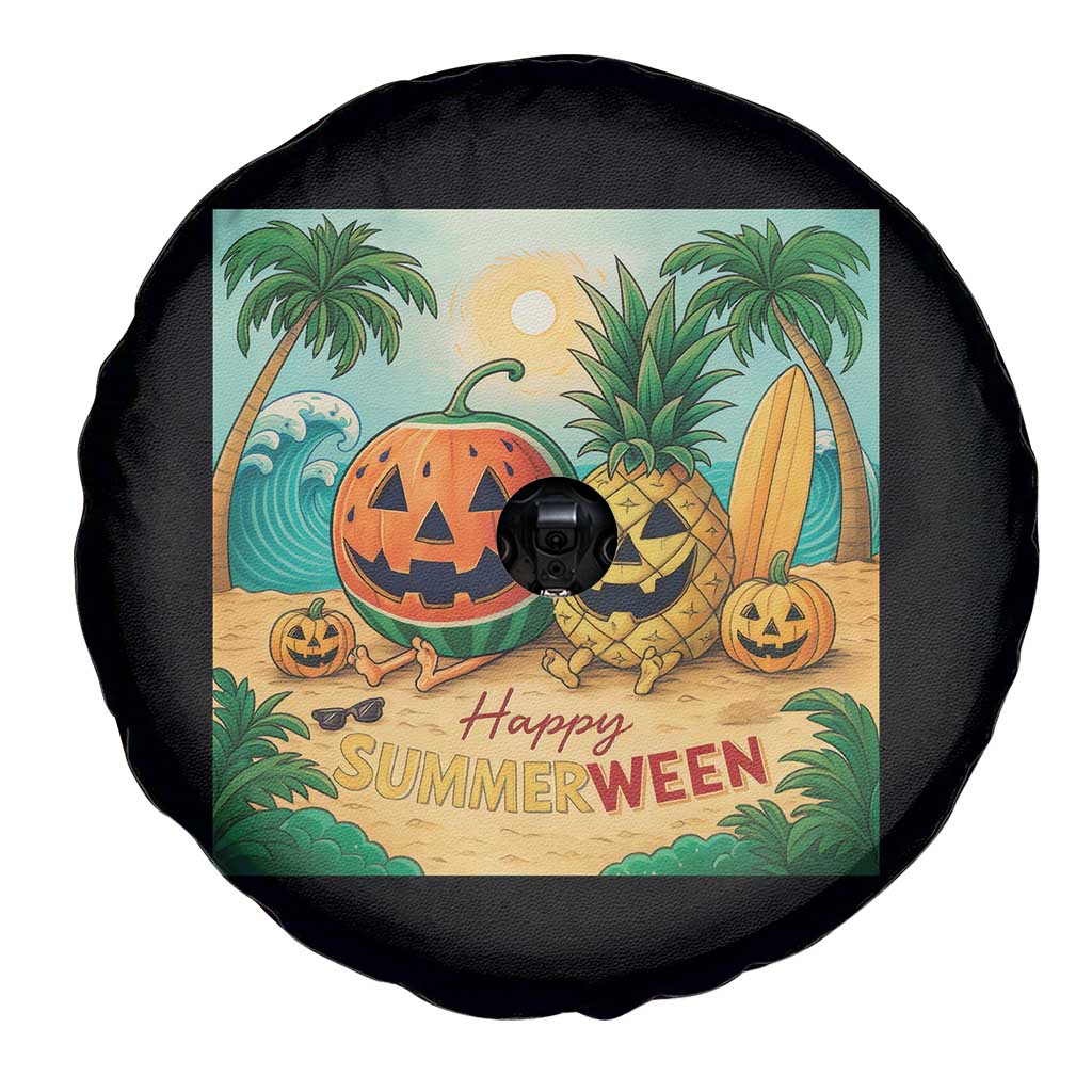Retro Tropical Summerween Spare Tire Cover Halloween Summer Beach Cocktail Boo - Wonder Print Shop