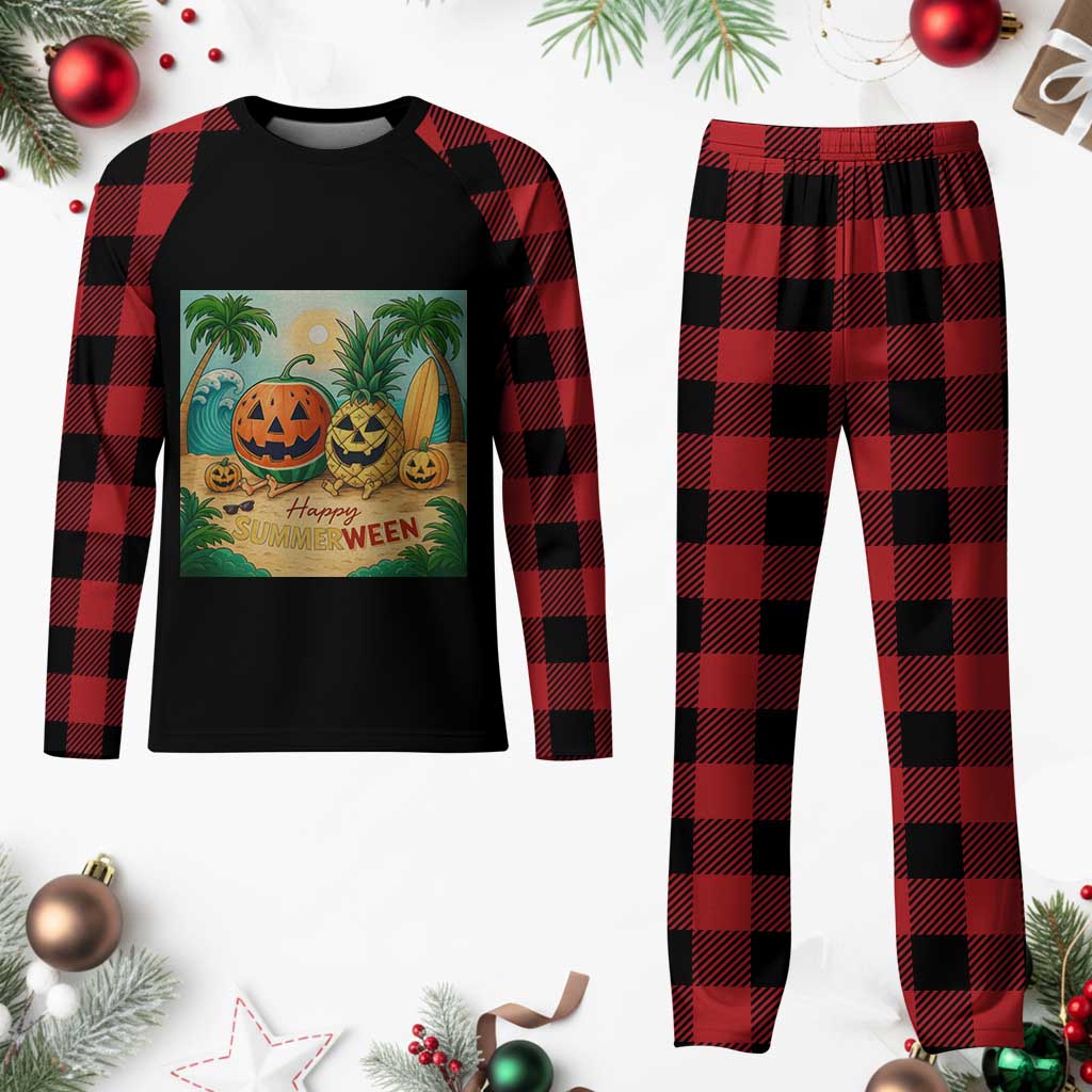 Retro Tropical Summerween Plaid Pajama Set Halloween Summer Beach Cocktail Boo - Wonder Print Shop