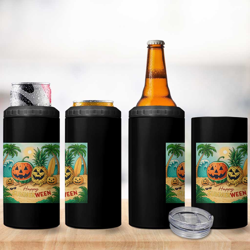 Retro Tropical Summerween 4 in 1 Can Cooler Tumbler Halloween Summer Beach Cocktail Boo - Wonder Print Shop
