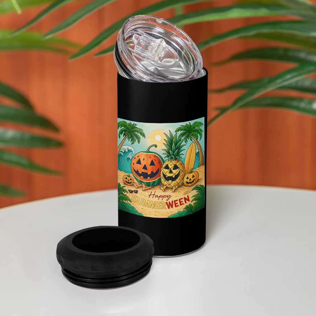 Retro Tropical Summerween 4 in 1 Can Cooler Tumbler Halloween Summer Beach Cocktail Boo - Wonder Print Shop