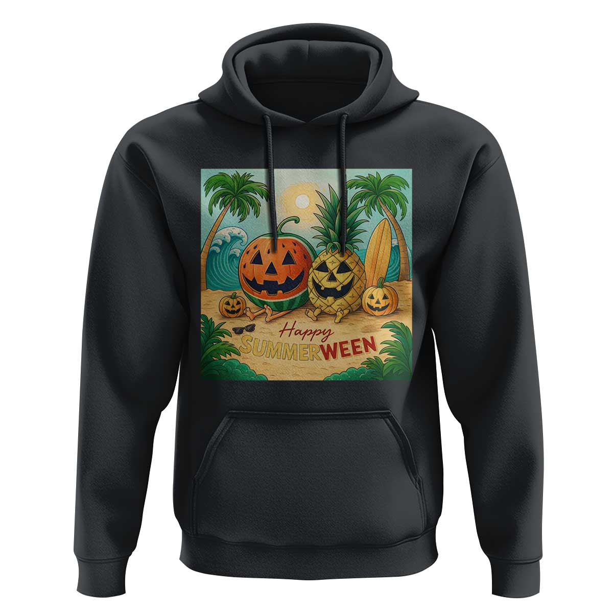 Retro Tropical Summerween Hoodie Halloween Summer Beach Cocktail Boo - Wonder Print Shop