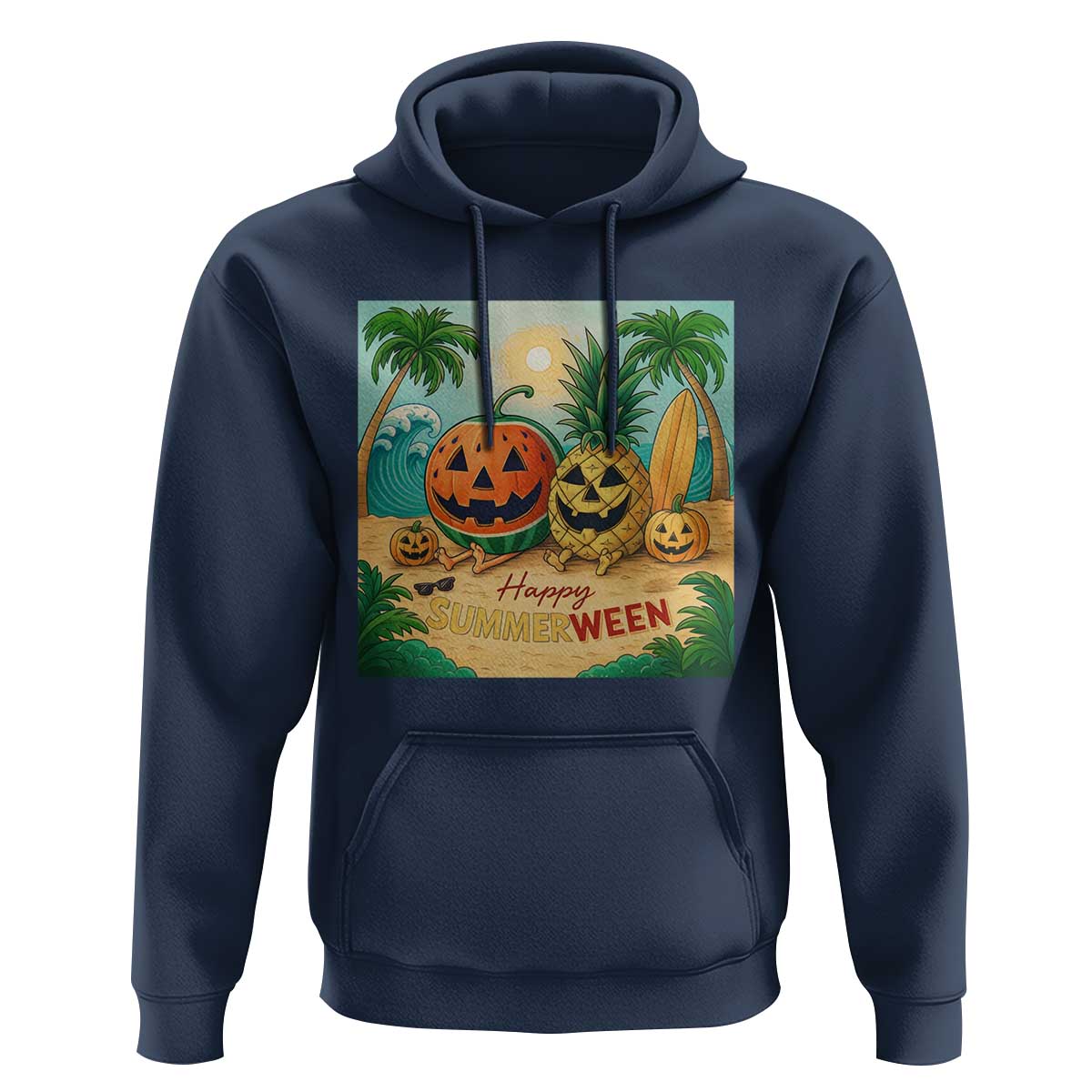 Retro Tropical Summerween Hoodie Halloween Summer Beach Cocktail Boo - Wonder Print Shop