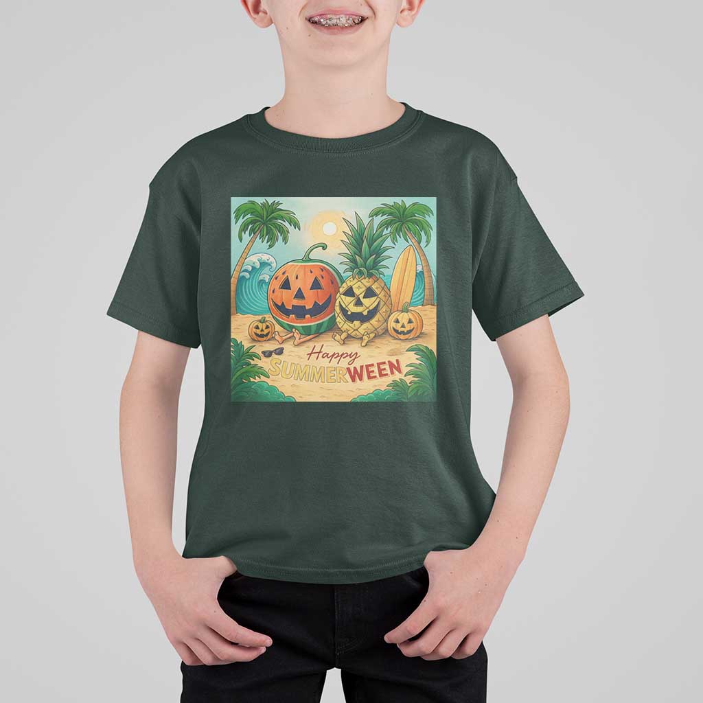 Retro Tropical Summerween T Shirt For Kid Halloween Summer Beach Cocktail Boo - Wonder Print Shop