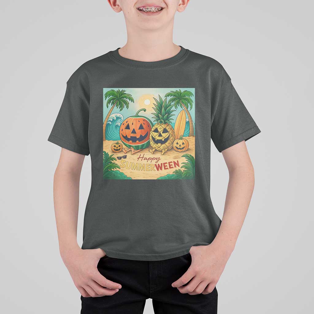 Retro Tropical Summerween T Shirt For Kid Halloween Summer Beach Cocktail Boo - Wonder Print Shop