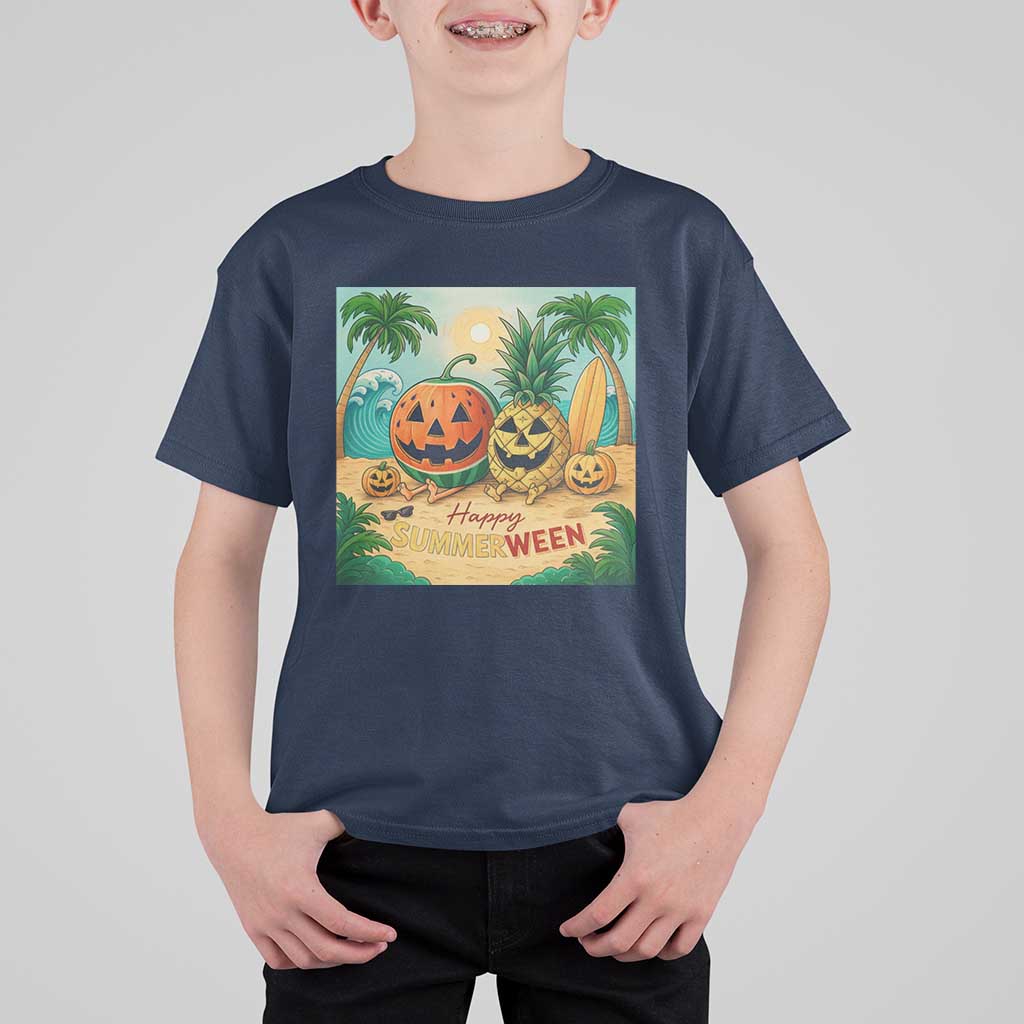 Retro Tropical Summerween T Shirt For Kid Halloween Summer Beach Cocktail Boo - Wonder Print Shop