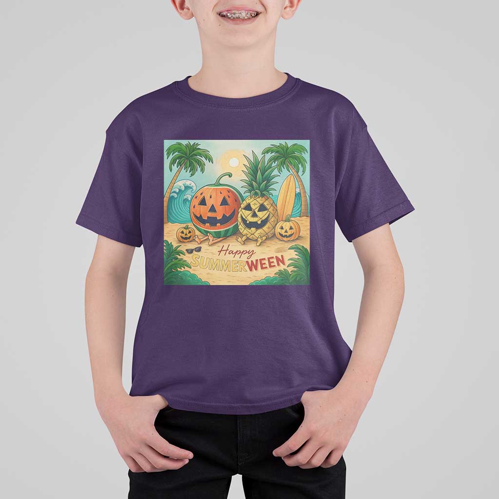 Retro Tropical Summerween T Shirt For Kid Halloween Summer Beach Cocktail Boo - Wonder Print Shop
