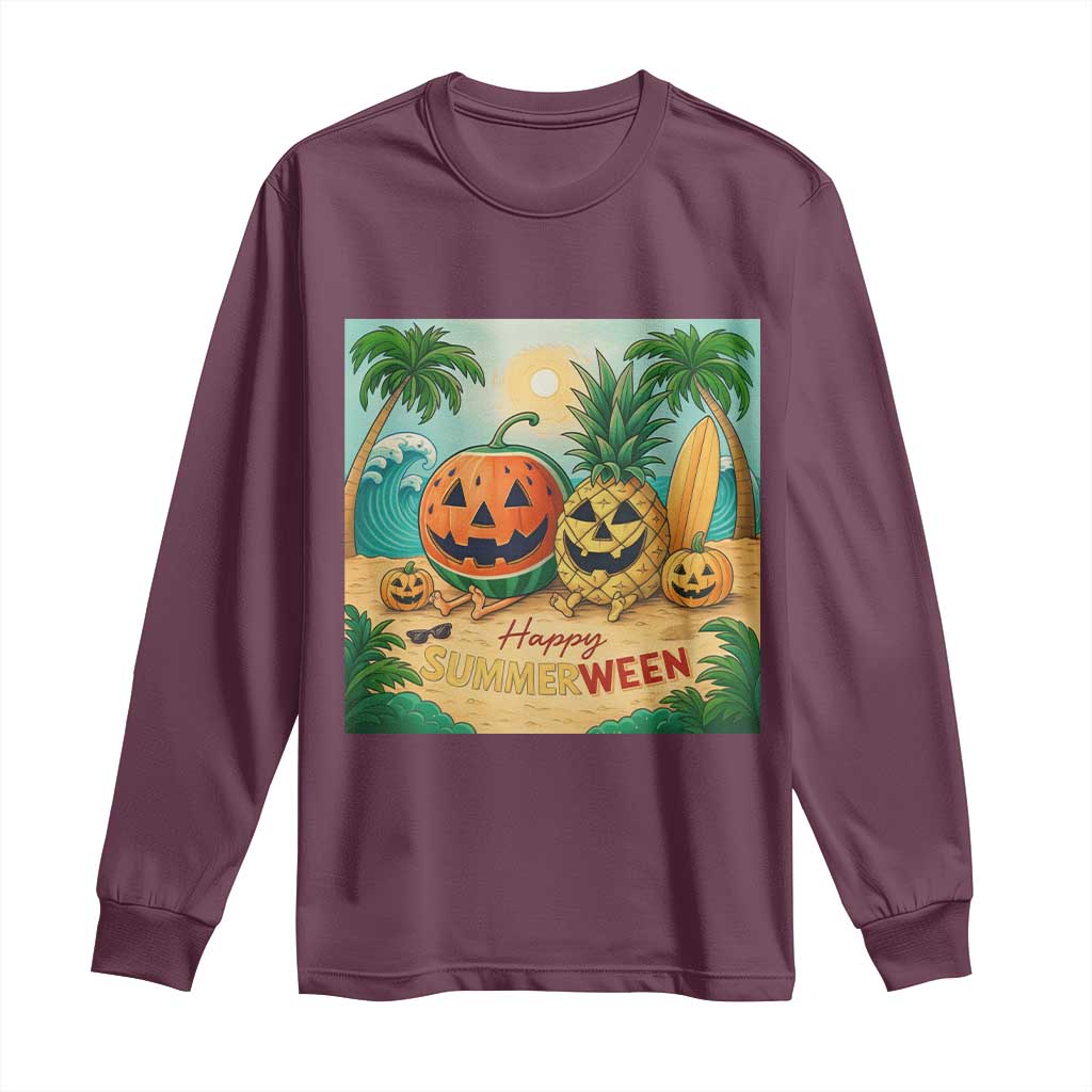 Retro Tropical Summerween Long Sleeve Shirt Halloween Summer Beach Cocktail Boo - Wonder Print Shop