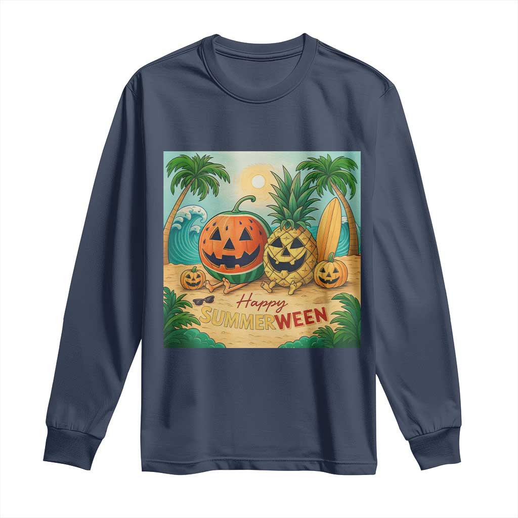 Retro Tropical Summerween Long Sleeve Shirt Halloween Summer Beach Cocktail Boo - Wonder Print Shop
