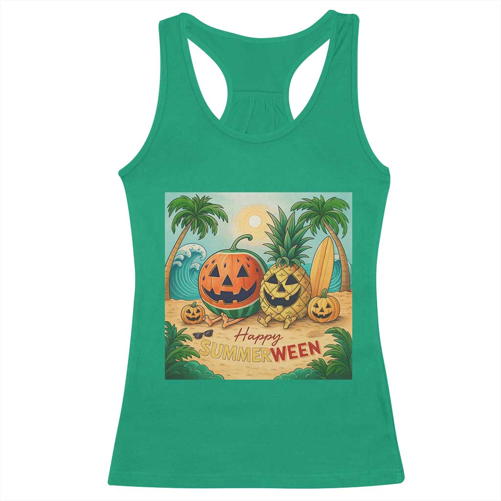 Retro Tropical Summerween Racerback Tank Top Halloween Summer Beach Cocktail Boo - Wonder Print Shop
