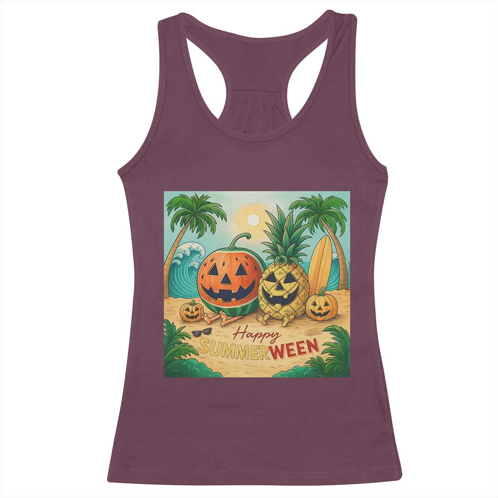 Retro Tropical Summerween Racerback Tank Top Halloween Summer Beach Cocktail Boo - Wonder Print Shop