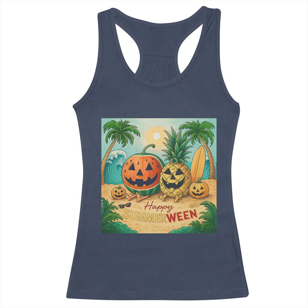 Retro Tropical Summerween Racerback Tank Top Halloween Summer Beach Cocktail Boo - Wonder Print Shop