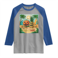 Retro Tropical Summerween Raglan Shirt Halloween Summer Beach Cocktail Boo - Wonder Print Shop