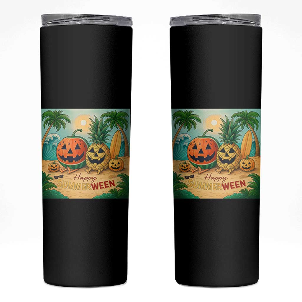 Retro Tropical Summerween Skinny Tumbler Halloween Summer Beach Cocktail Boo - Wonder Print Shop