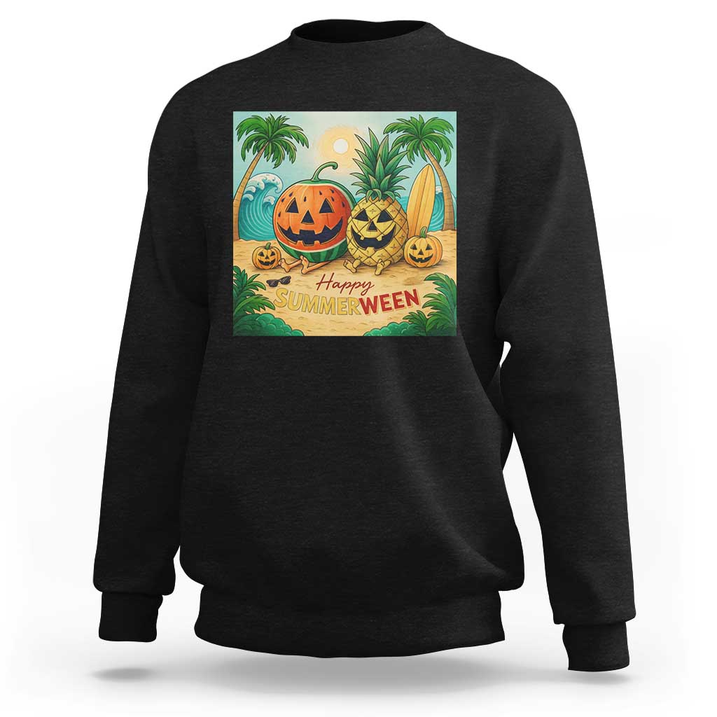 Retro Tropical Summerween Sweatshirt Halloween Summer Beach Cocktail Boo - Wonder Print Shop