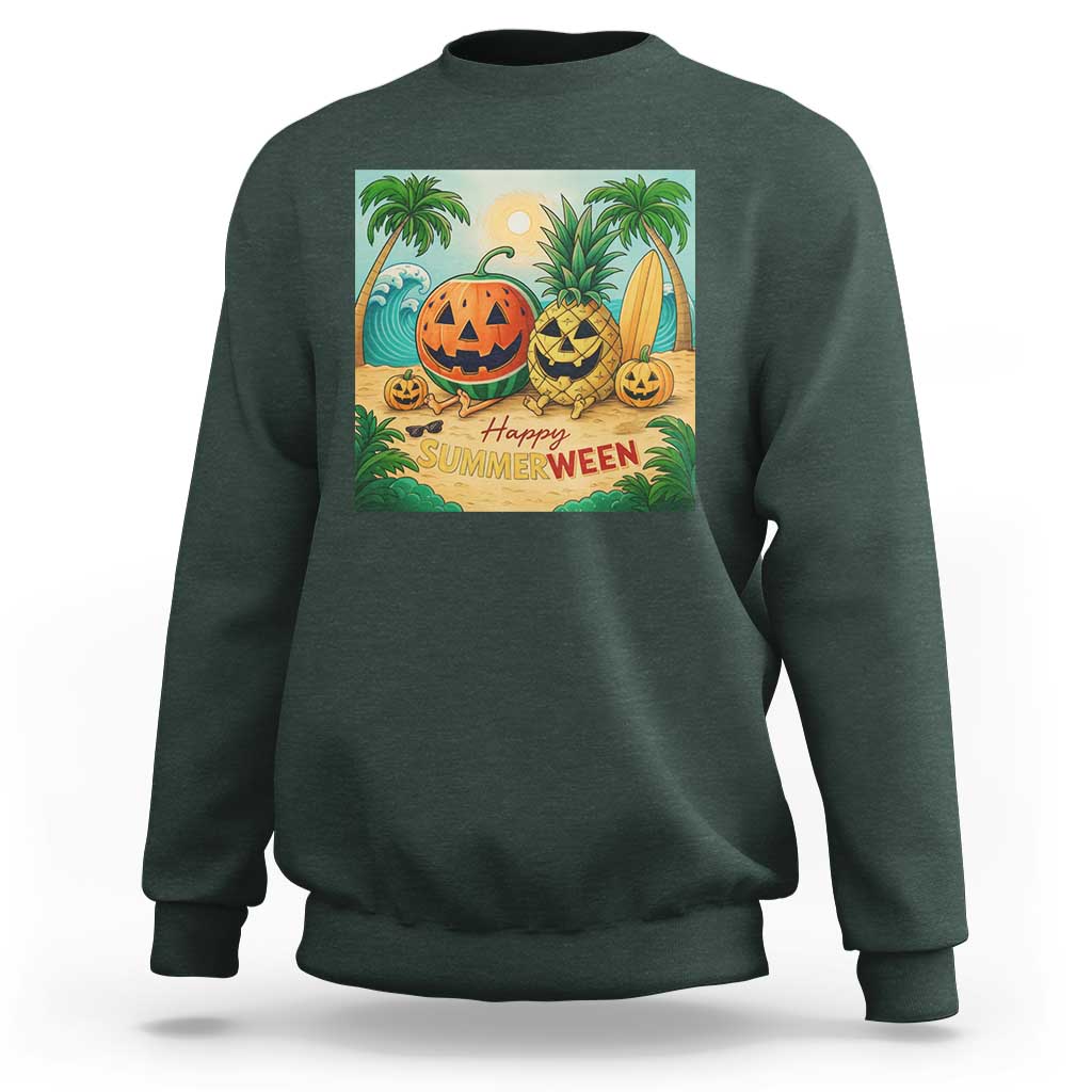 Retro Tropical Summerween Sweatshirt Halloween Summer Beach Cocktail Boo - Wonder Print Shop