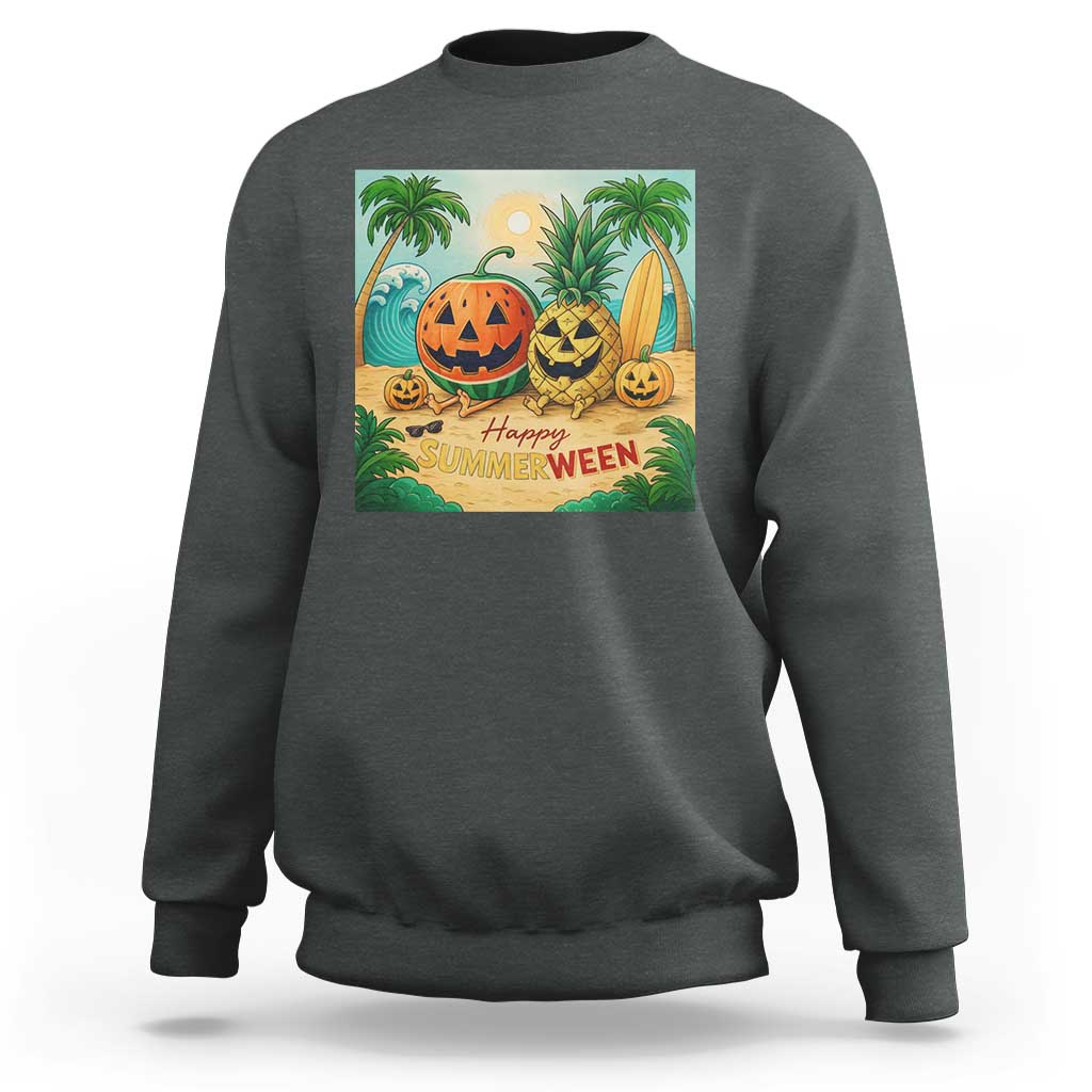 Retro Tropical Summerween Sweatshirt Halloween Summer Beach Cocktail Boo - Wonder Print Shop