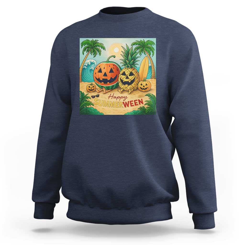 Retro Tropical Summerween Sweatshirt Halloween Summer Beach Cocktail Boo - Wonder Print Shop