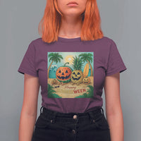 Retro Tropical Summerween T Shirt For Women Halloween Summer Beach Cocktail Boo - Wonder Print Shop