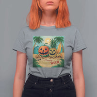 Retro Tropical Summerween T Shirt For Women Halloween Summer Beach Cocktail Boo - Wonder Print Shop