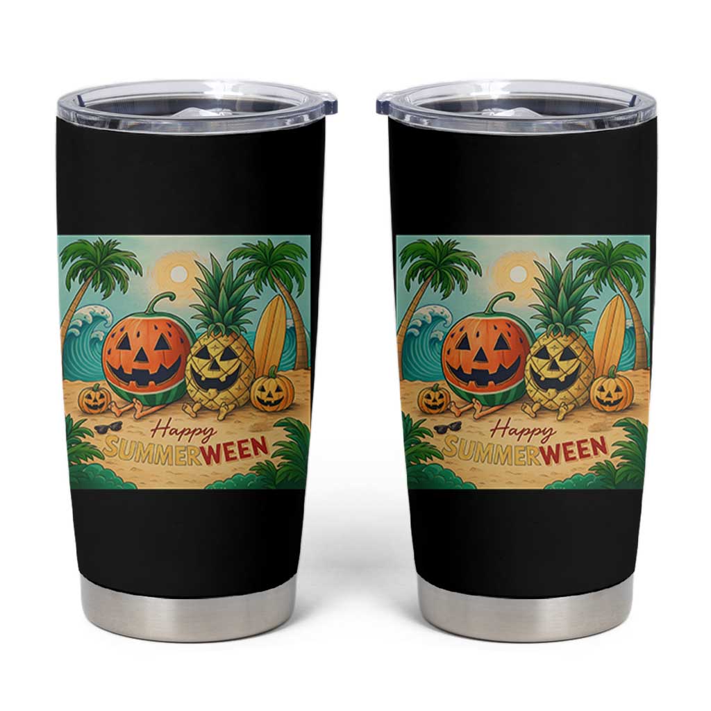Retro Tropical Summerween Tumbler Cup Halloween Summer Beach Cocktail Boo - Wonder Print Shop