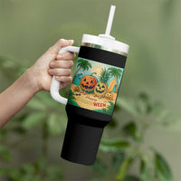 Retro Tropical Summerween Tumbler With Handle Halloween Summer Beach Cocktail Boo - Wonder Print Shop