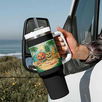 Retro Tropical Summerween Tumbler With Handle Halloween Summer Beach Cocktail Boo - Wonder Print Shop