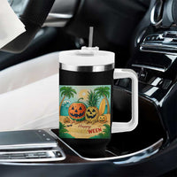 Retro Tropical Summerween Tumbler With Handle Halloween Summer Beach Cocktail Boo - Wonder Print Shop