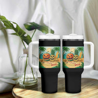 Retro Tropical Summerween Tumbler With Handle Halloween Summer Beach Cocktail Boo - Wonder Print Shop