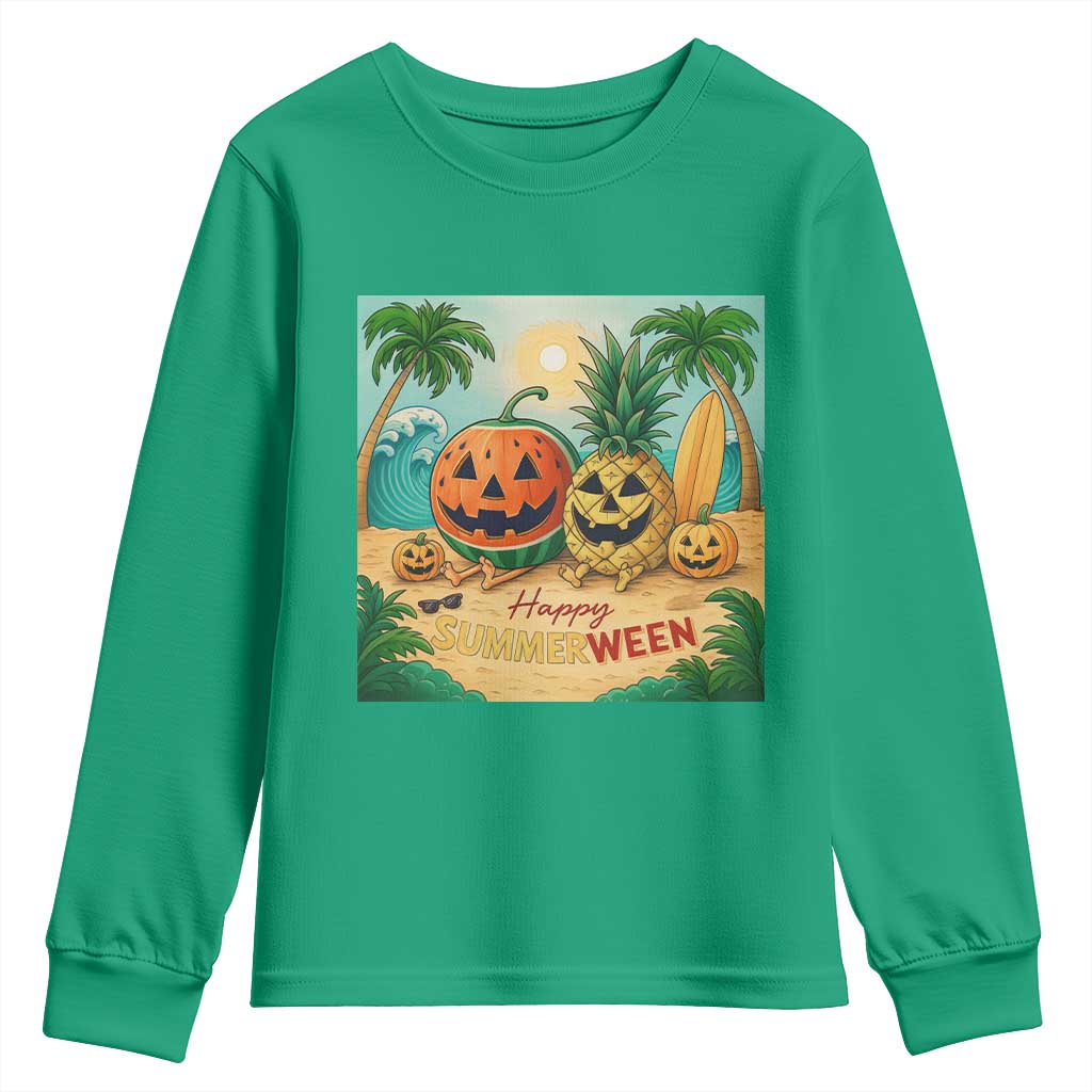 Retro Tropical Summerween Youth Sweatshirt Halloween Summer Beach Cocktail Boo - Wonder Print Shop