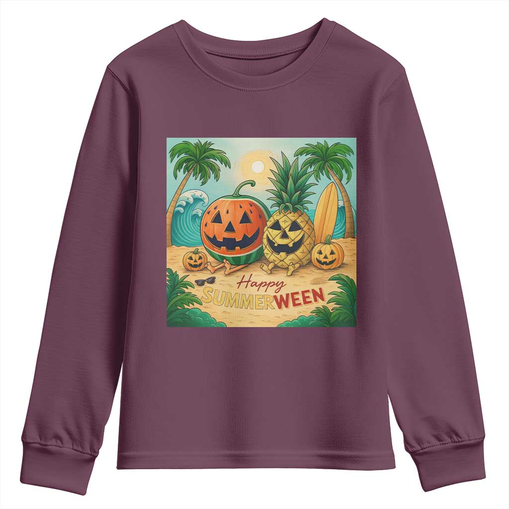 Retro Tropical Summerween Youth Sweatshirt Halloween Summer Beach Cocktail Boo - Wonder Print Shop