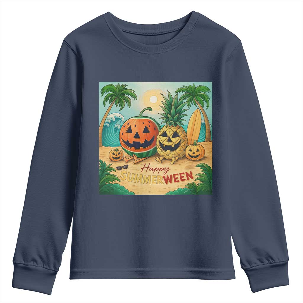 Retro Tropical Summerween Youth Sweatshirt Halloween Summer Beach Cocktail Boo - Wonder Print Shop