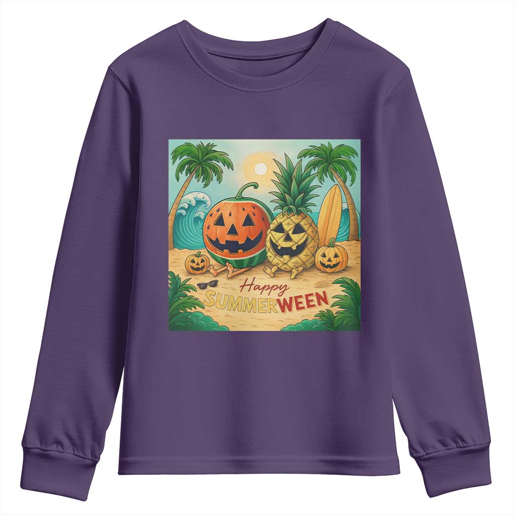 Retro Tropical Summerween Youth Sweatshirt Halloween Summer Beach Cocktail Boo - Wonder Print Shop