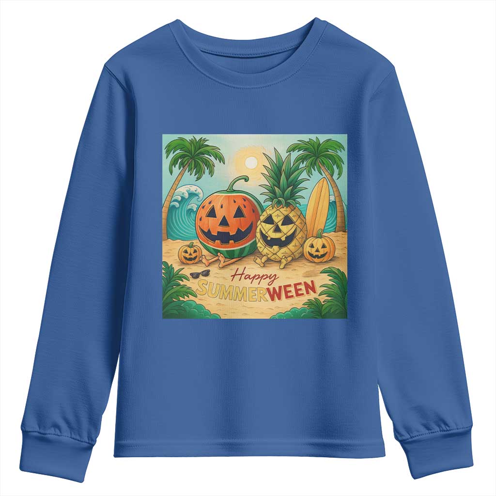 Retro Tropical Summerween Youth Sweatshirt Halloween Summer Beach Cocktail Boo - Wonder Print Shop