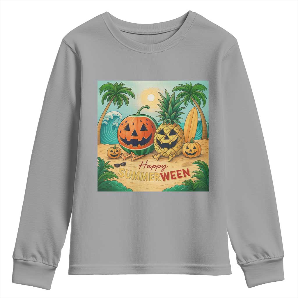 Retro Tropical Summerween Youth Sweatshirt Halloween Summer Beach Cocktail Boo - Wonder Print Shop