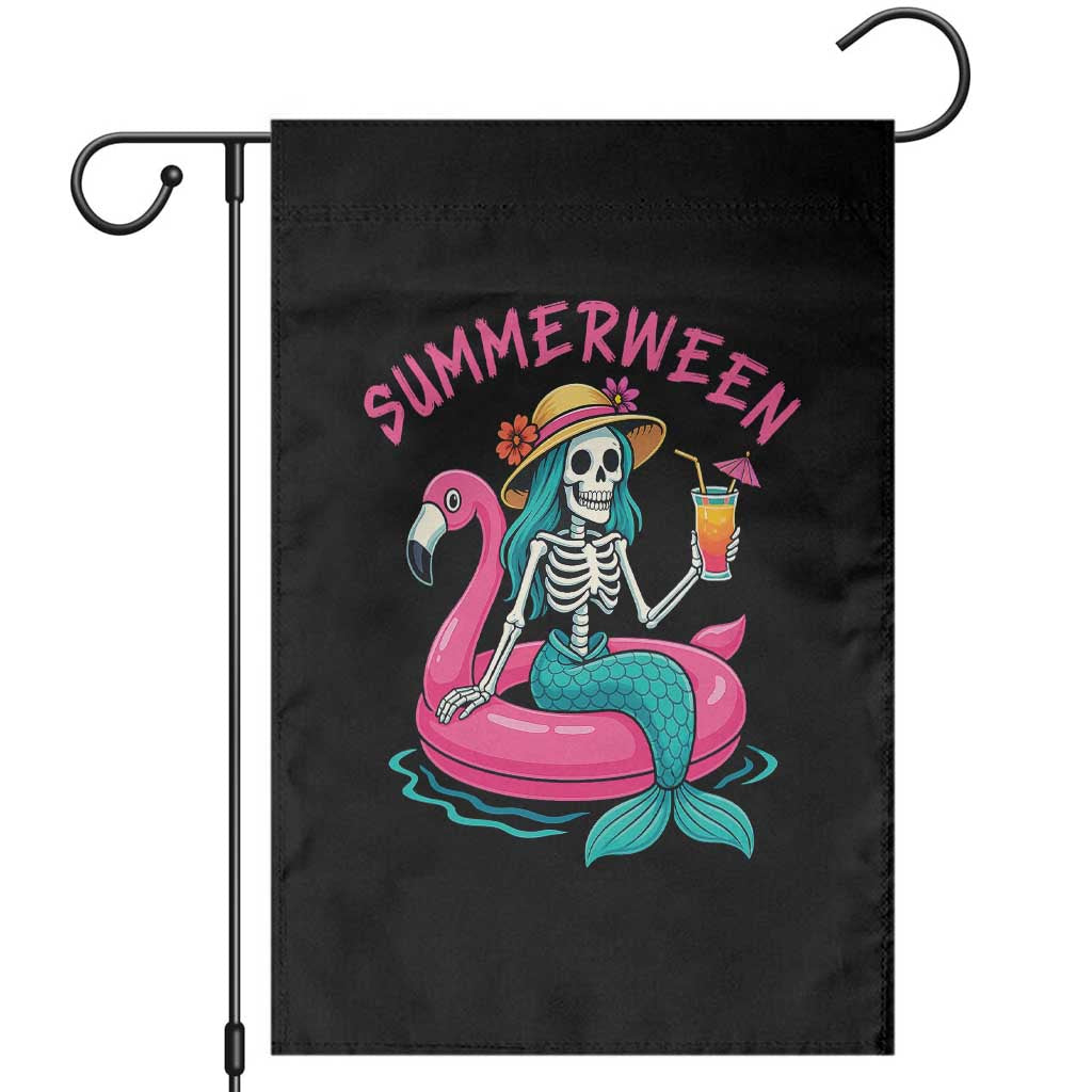 Summerween Skeleton Mermaid Garden Flag Flamingo Float Funny Spooky Summer Halloween Vibes - Wonder Print Shop