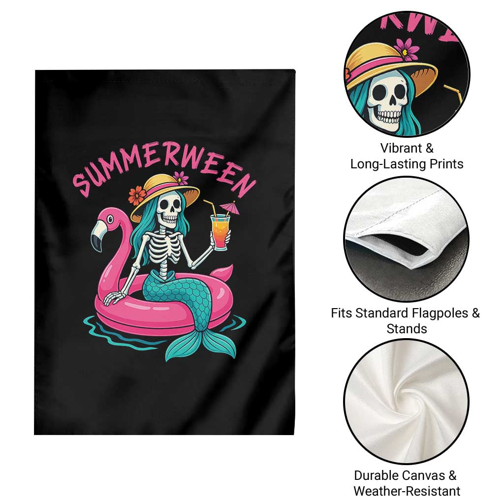 Summerween Skeleton Mermaid Garden Flag Flamingo Float Funny Spooky Summer Halloween Vibes - Wonder Print Shop