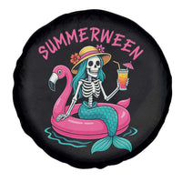 Summerween Skeleton Mermaid Spare Tire Cover Flamingo Float Funny Spooky Summer Halloween Vibes - Wonder Print Shop