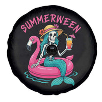 Summerween Skeleton Mermaid Spare Tire Cover Flamingo Float Funny Spooky Summer Halloween Vibes - Wonder Print Shop