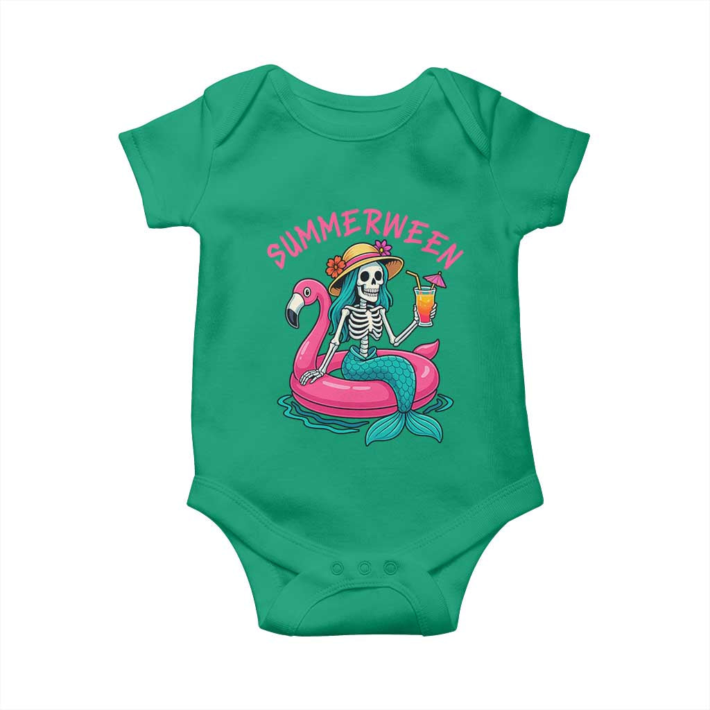 Summerween Skeleton Mermaid Baby Onesie Flamingo Float Funny Spooky Summer Halloween Vibes - Wonder Print Shop