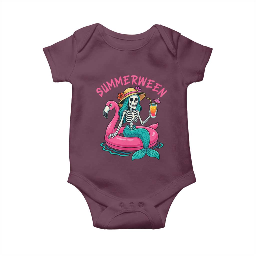 Summerween Skeleton Mermaid Baby Onesie Flamingo Float Funny Spooky Summer Halloween Vibes - Wonder Print Shop