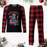 Summerween Skeleton Mermaid Plaid Pajama Set Flamingo Float Funny Spooky Summer Halloween Vibes - Wonder Print Shop
