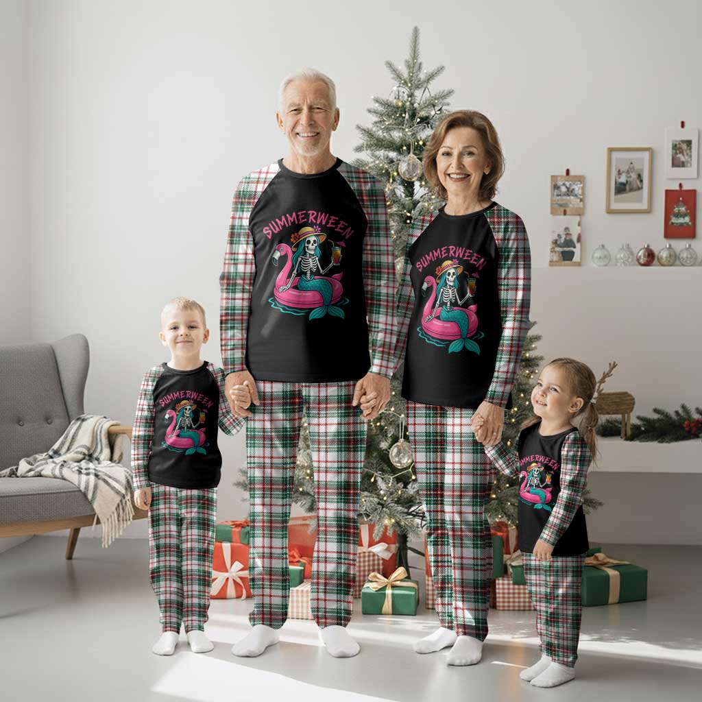 Summerween Skeleton Mermaid Plaid Pajama Set Flamingo Float Funny Spooky Summer Halloween Vibes - Wonder Print Shop