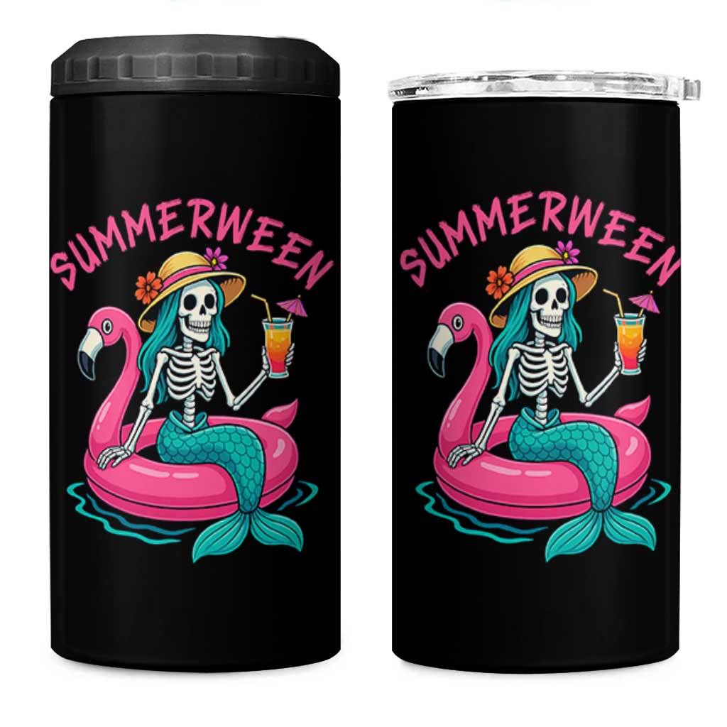 Summerween Skeleton Mermaid 4 in 1 Can Cooler Tumbler Flamingo Float Funny Spooky Summer Halloween Vibes - Wonder Print Shop