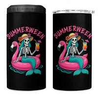 Summerween Skeleton Mermaid 4 in 1 Can Cooler Tumbler Flamingo Float Funny Spooky Summer Halloween Vibes - Wonder Print Shop