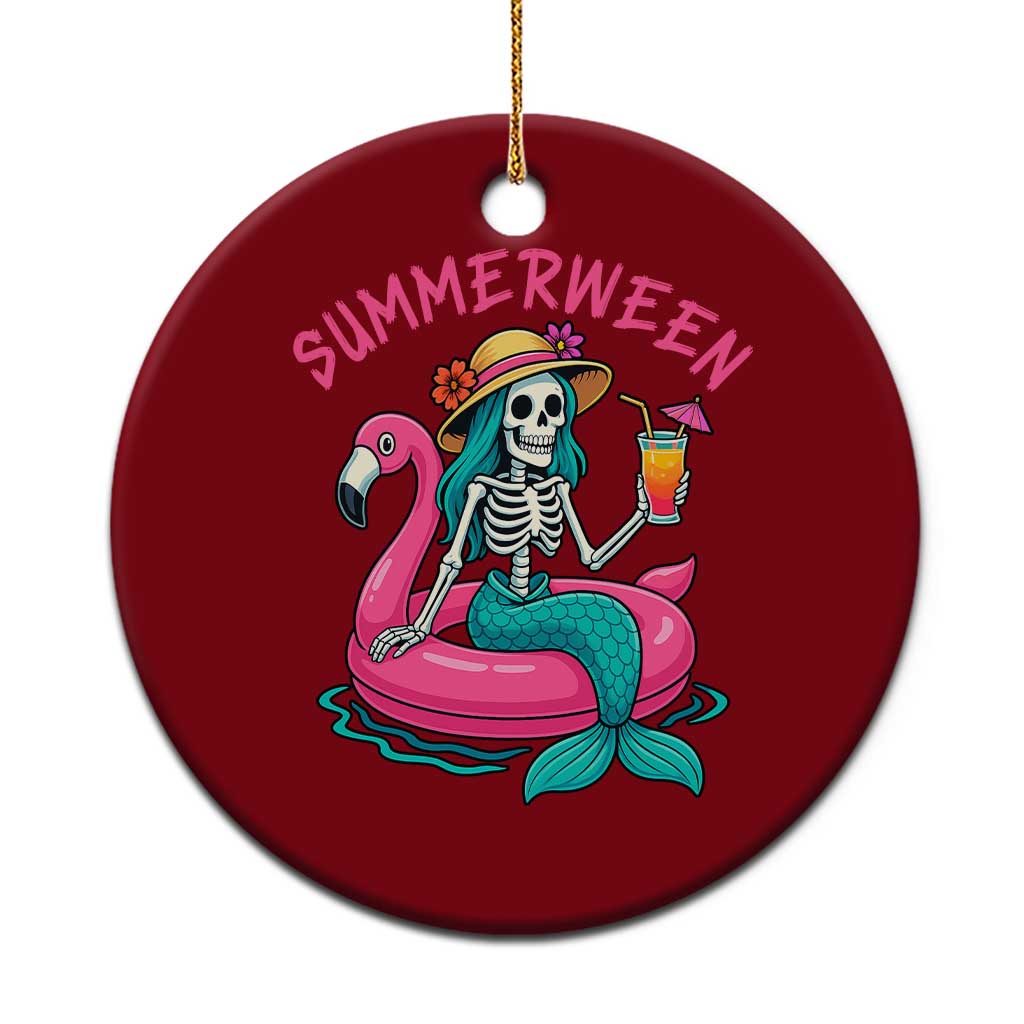 Summerween Skeleton Mermaid Ceramic Ornament Flamingo Float Funny Spooky Summer Halloween Vibes - Wonder Print Shop