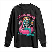 Summerween Skeleton Mermaid Long Sleeve Shirt Flamingo Float Funny Spooky Summer Halloween Vibes - Wonder Print Shop