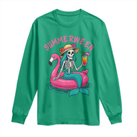 Summerween Skeleton Mermaid Long Sleeve Shirt Flamingo Float Funny Spooky Summer Halloween Vibes - Wonder Print Shop