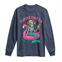 Summerween Skeleton Mermaid Long Sleeve Shirt Flamingo Float Funny Spooky Summer Halloween Vibes - Wonder Print Shop