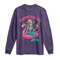 Summerween Skeleton Mermaid Long Sleeve Shirt Flamingo Float Funny Spooky Summer Halloween Vibes - Wonder Print Shop