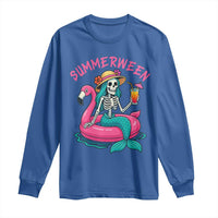 Summerween Skeleton Mermaid Long Sleeve Shirt Flamingo Float Funny Spooky Summer Halloween Vibes - Wonder Print Shop